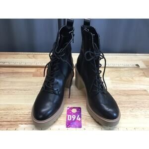 DV Dolce Vita Jaycob Booties Women's Black Leather Lug Sole Lace-Up Round Toe